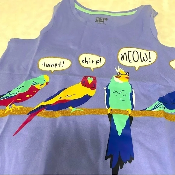 Spotted Zebra Lot of (2) Large/10 Girls Tank Tops Graphic Birds/Plain Tank NWOT - Picture 2 of 7